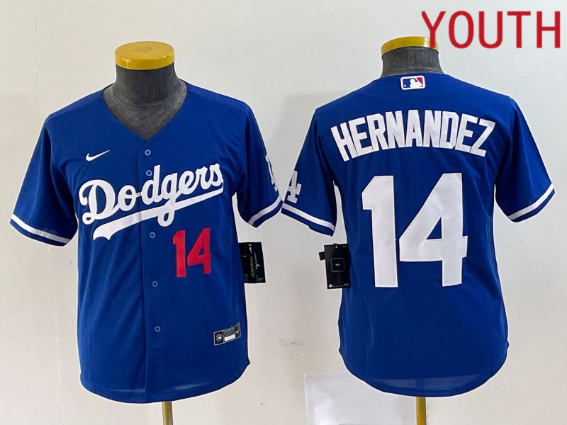 Youth Los Angeles Dodgers #14 Hernandez Blue Nike Game 2023 MLB Jersey